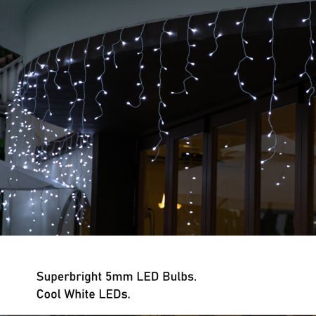 Stockholm Christmas Lights SNOWING ICICLES Curtain Lights 480 Cool White LEDs