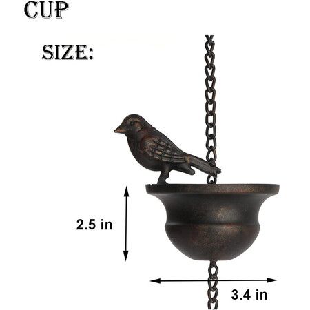 2.4Meter Mobile Birds on Cups Rain Chain for Outside, Rain Chains for Gutters Downspouts, Dark Bronze