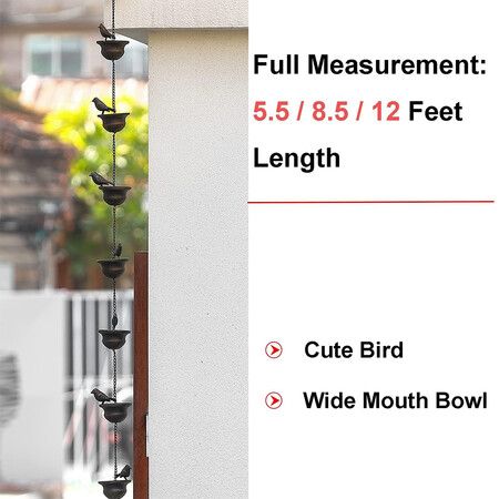 2.4Meter Mobile Birds on Cups Rain Chain for Outside, Rain Chains for Gutters Downspouts, Dark Bronze