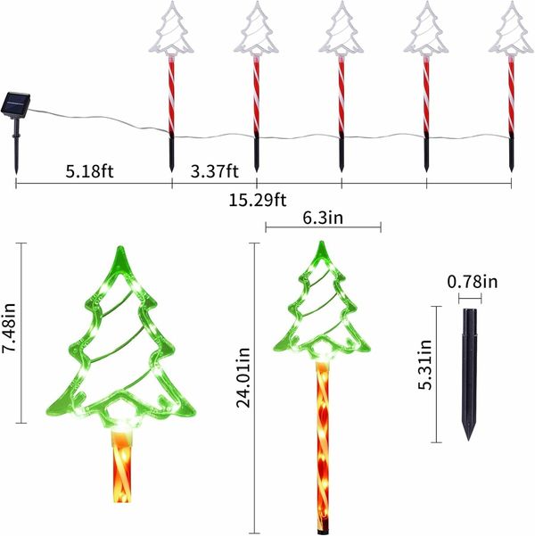 5 Pack LED Christmas Solar Power Ground Stake Outdoor   Pathway  Party Supply Waterproof Solar IP65 Christmas