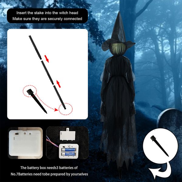 Halloween Decorations,5 FT Set of 3 Light Up Witches Holding Hands Witches with Stakes,Witch Decorations with Glowing Face for Yard Garden Outdoor Lawn Porch Haunted House Decor