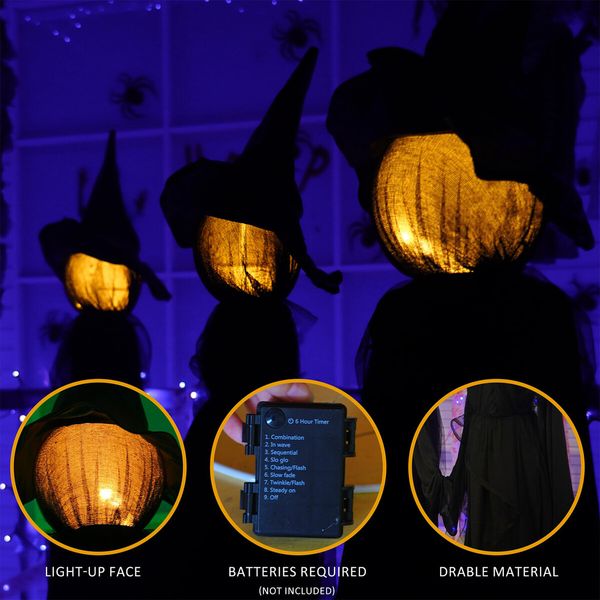 Halloween Decorations,5 FT Set of 3 Light Up Witches Holding Hands Witches with Stakes,Witch Decorations with Glowing Face for Yard Garden Outdoor Lawn Porch Haunted House Decor