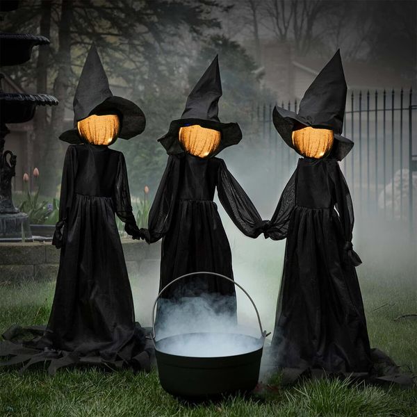 Halloween Decorations,5 FT Set of 3 Light Up Witches Holding Hands Witches with Stakes,Witch Decorations with Glowing Face for Yard Garden Outdoor Lawn Porch Haunted House Decor