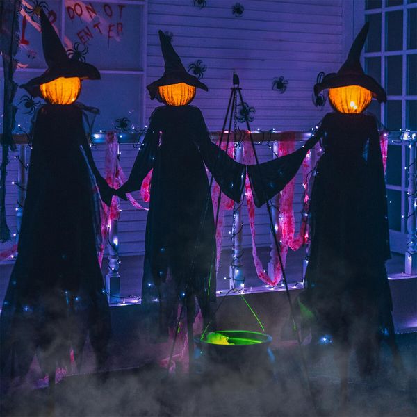 Halloween Decorations,5 FT Set of 3 Light Up Witches Holding Hands Witches with Stakes,Witch Decorations with Glowing Face for Yard Garden Outdoor Lawn Porch Haunted House Decor