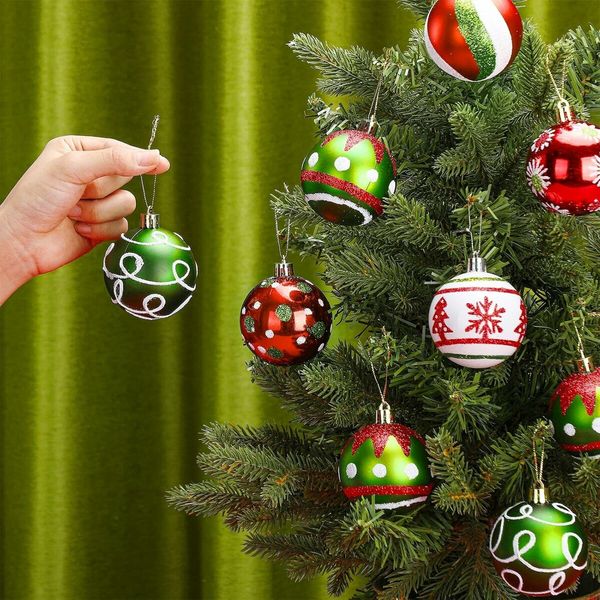 24Pcs 6cmChristmas Ball Ornaments Glittering Red Green Ball Ornaments Swirl Candy  Hanging Ball   Decoration