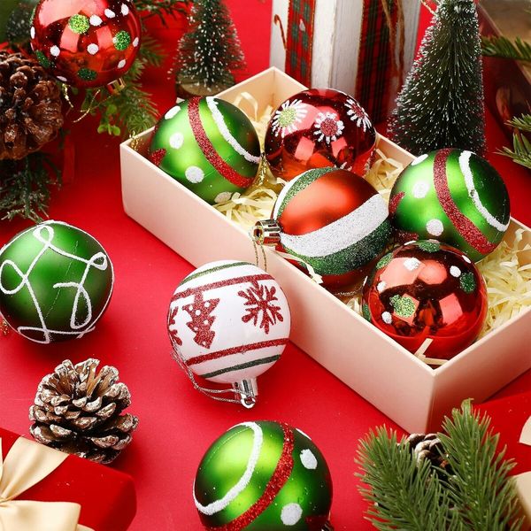 24Pcs 6cmChristmas Ball Ornaments Glittering Red Green Ball Ornaments Swirl Candy  Hanging Ball   Decoration