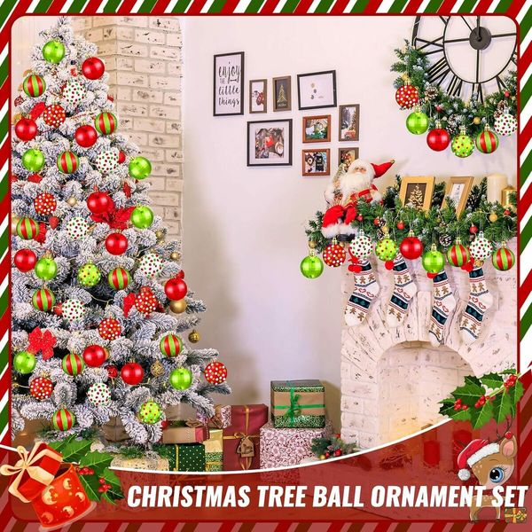 24Pcs 6cmChristmas Ball Ornaments Glittering Red Green Ball Ornaments Swirl Candy  Hanging Ball   Decoration