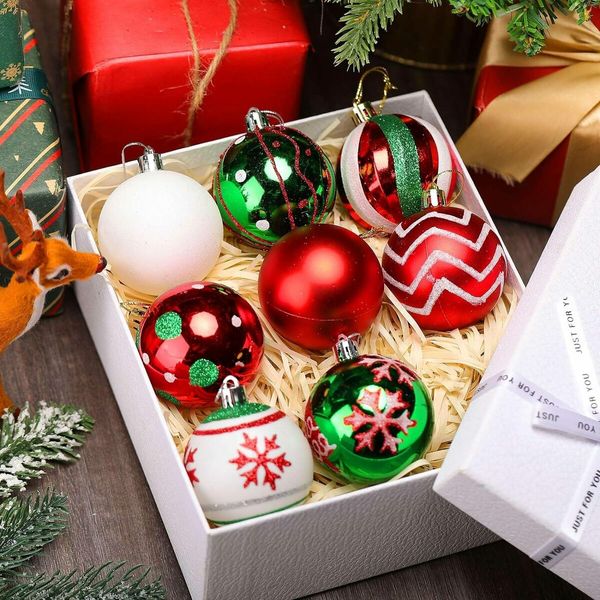 24Pcs 6cmChristmas Ball Ornaments Glittering Red Green Ball Ornaments Swirl Candy  Hanging Ball   Decoration