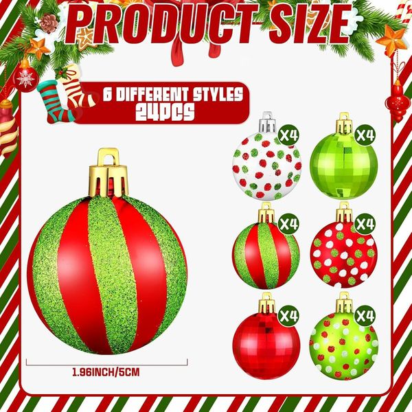 24 Pcs 5cmChristmas Ball Ornaments Glittering Red Green Ball Ornaments Swirl Candy  Hanging Ball   Decoration