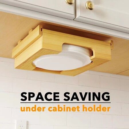 9 inch Paper Plate Dispenser, Under Cabinet Bamboo Plates Holder for 9 inches Plates, Bamboo