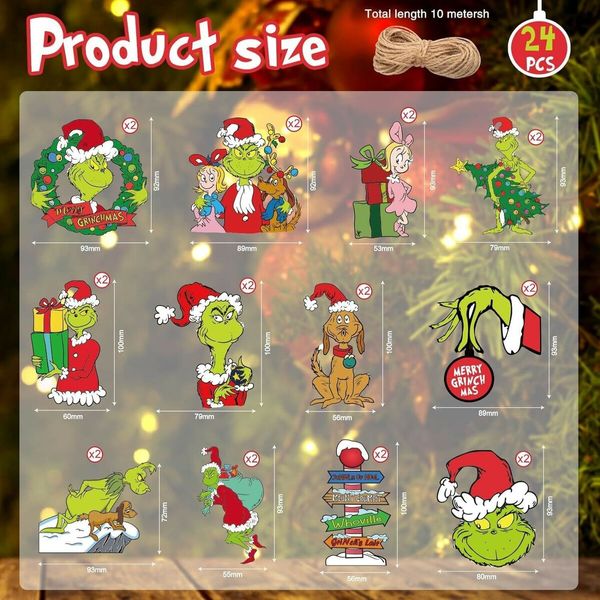 36pcs Christmas Tree Grinch Baby Wooden Pendant  Funny Green Accessories Christmas Pendants Hanging