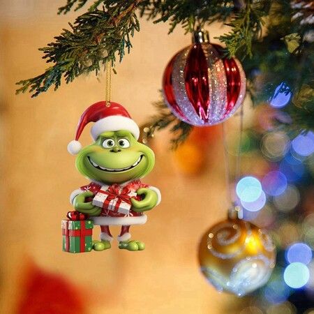 12pcs Christmas Tree Grinch Baby Acrylic Pendant  Funny Green Accessories Christmas Pendants Hanging