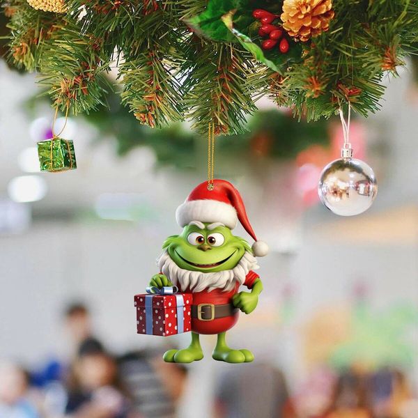 12pcs Christmas Tree Grinch Baby Acrylic Pendant  Funny Green Accessories Christmas Pendants Hanging