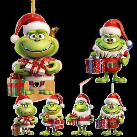 12pcs Christmas Tree Grinch Baby Acrylic Pendant  Funny Green Accessories Christmas Pendants Hanging