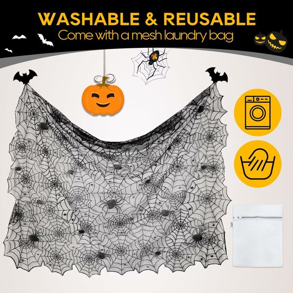 Halloween Tablecloth, Black Spider Web Tablecloth, Lace Fabric Tablecloth, Spooky Tablecloth 140*220Cm