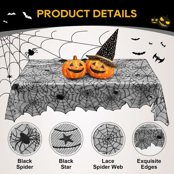 Halloween Tablecloth, Black Spider Web Tablecloth, Lace Fabric Tablecloth, Spooky Tablecloth 140*220Cm