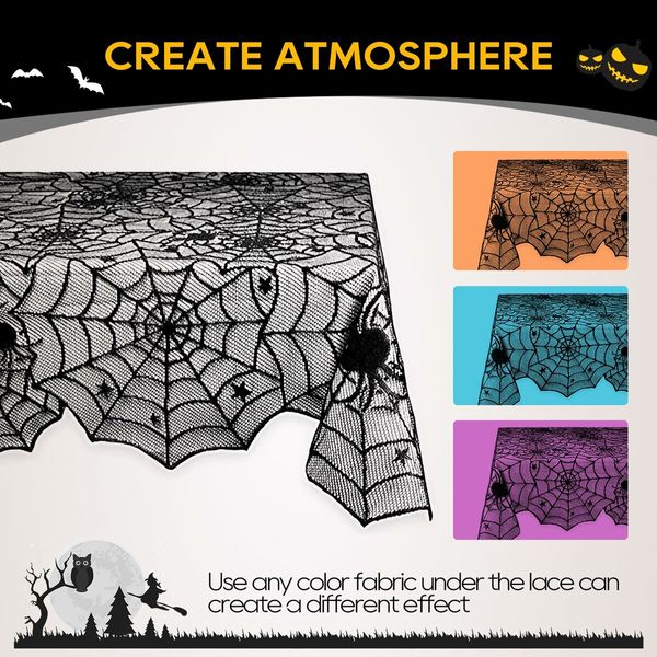 Halloween Tablecloth, Black Spider Web Tablecloth, Lace Fabric Tablecloth, Spooky Tablecloth 140*220Cm