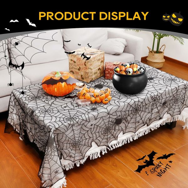 Halloween Tablecloth, Black Spider Web Tablecloth, Lace Fabric Tablecloth, Spooky Tablecloth 140*220Cm