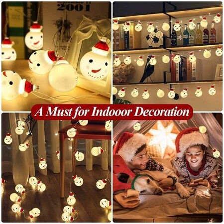 Christmas Decorative Lights Snowman String Lights Battery Operated Copper Wire Light for Christmas Tree Xmas Party Garden Patio