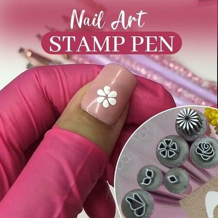 6PCS Nail Art Stamp Pen Set, Nail Art Pen Set, Nail Graffiti Nail Art Dotting Tools with Simple Design, Pink