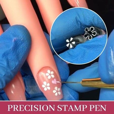 6PCS Nail Art Stamp Pen Set, Nail Art Pen Set, Nail Graffiti Nail Art Dotting Tools with Simple Design, Pink