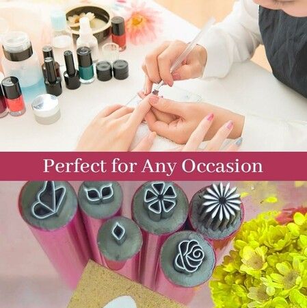 6PCS Nail Art Stamp Pen Set, Nail Art Pen Set, Nail Graffiti Nail Art Dotting Tools with Simple Design, Pink