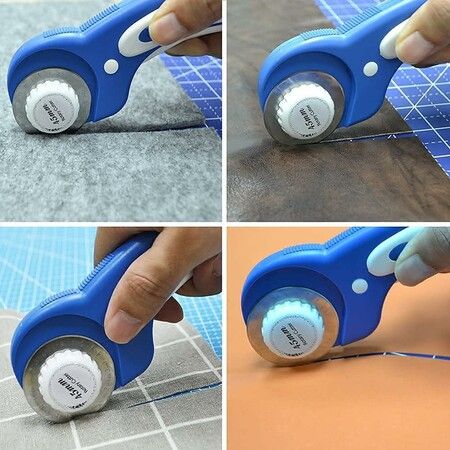 45mm Rotary Cutter with 5pcs Extra Blades, Ergonomic Handle Rolling Cutter with Safety Lock for Fabric, Blue