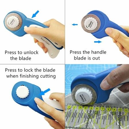 45mm Rotary Cutter with 5pcs Extra Blades, Ergonomic Handle Rolling Cutter with Safety Lock for Fabric, Blue