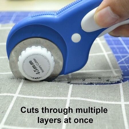 45mm Rotary Cutter with 5pcs Extra Blades, Ergonomic Handle Rolling Cutter with Safety Lock for Fabric, Blue