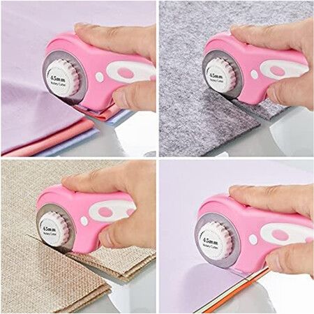 45mm Rotary Cutter with 5pcs Extra Blades, Ergonomic Handle Rolling Cutter with Safety Lock for Fabric, Pink