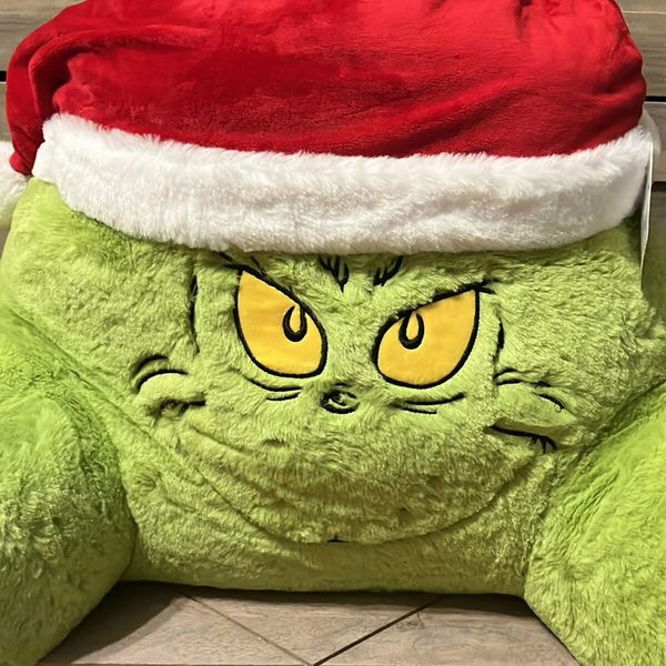 Christmas Grinch Cuddle Cushion Reading Pillow for Kids,Lumbar Support Headboard Backrest Pillow with Arms Christmas Decorations Grinch