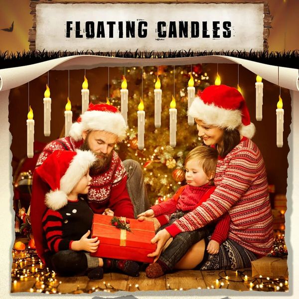 12pcs Remote Control Floating LED Candles Warm Flickering Light Halloween Christmas Party Decor