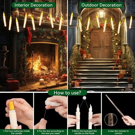 12pcs Remote Control Floating LED Candles Warm Flickering Light Halloween Christmas Party Decor