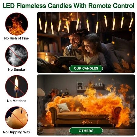 12pcs Remote Control Floating LED Candles Warm Flickering Light Halloween Christmas Party Decor