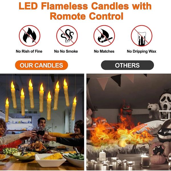 12pcs Remote Control Floating LED Candles Warm Flickering Light Halloween Christmas Party Decor