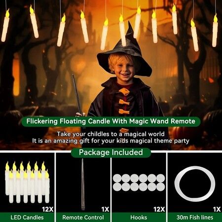 12pcs Remote Control Floating LED Candles Warm Flickering Light Halloween Christmas Party Decor