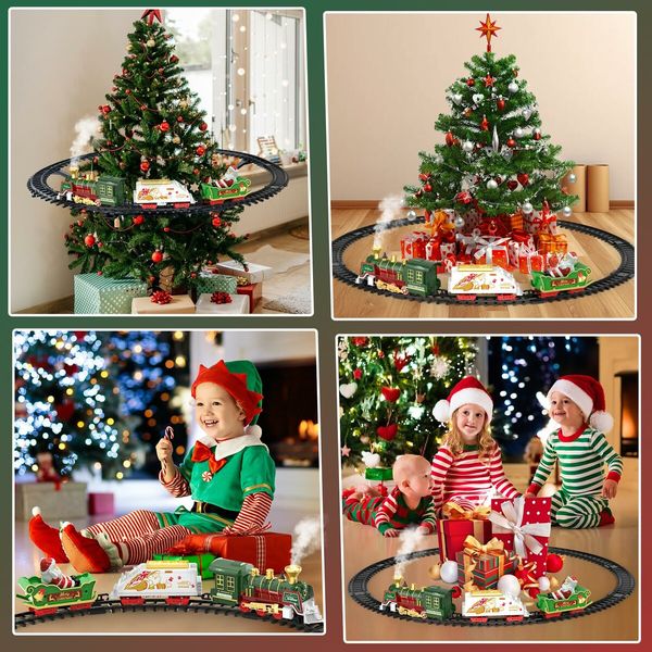 Christmas Train Set,Hanging Train Toys with Smoke Light Sound,Train Set Around Under The Christmas Tree with Steam,Carriages Tracks for Age3+ Years Old Kids Decoration Gift