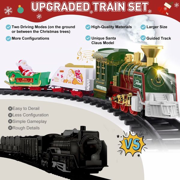 Christmas Train Set,Hanging Train Toys with Smoke Light Sound,Train Set Around Under The Christmas Tree with Steam,Carriages Tracks for Age3+ Years Old Kids Decoration Gift