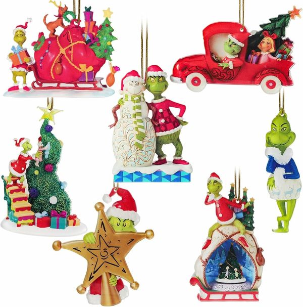 20pcs Christmas Tree Grinch Acrylic Pendant  Funny Green Accessories Christmas Pendants Hanging