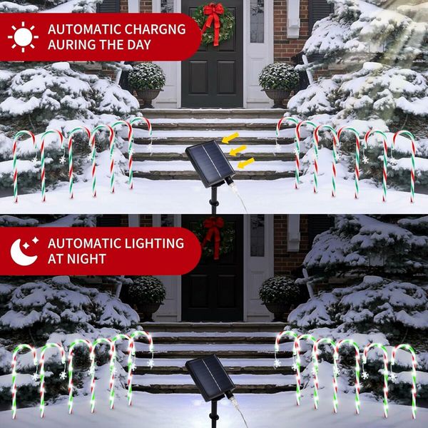 Candy Cane Lights,12 Pack Green Red White Solar Pathway Lights for Christmas Outsides Walkway Porch Lawn Garden Yard Decoration