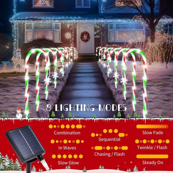 Candy Cane Lights,12 Pack Green Red White Solar Pathway Lights for Christmas Outsides Walkway Porch Lawn Garden Yard Decoration