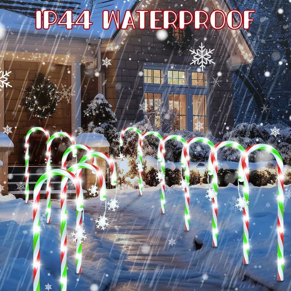 Candy Cane Lights,12 Pack Green Red White Solar Pathway Lights for Christmas Outsides Walkway Porch Lawn Garden Yard Decoration