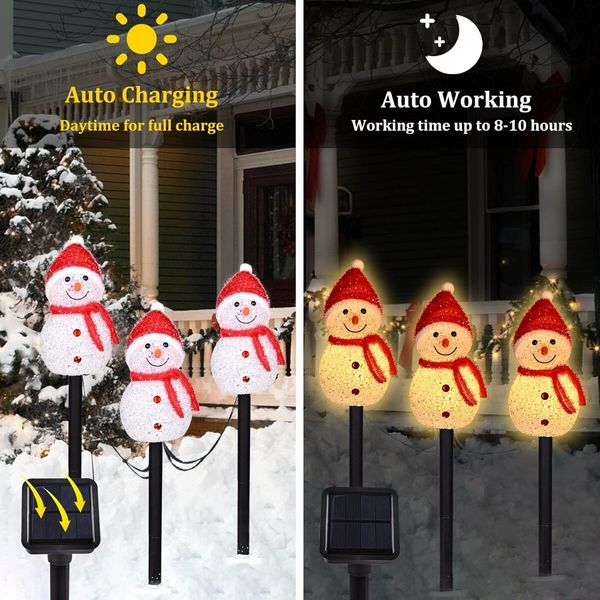 Set of 3 Snowman Solar Christmas Decorations, Garden Lights, Outdoor Christmas Lights Decor for Yard, Patio, Pathway