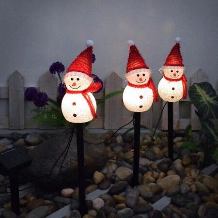 Set of 3 Snowman Solar Christmas Decorations, Garden Lights, Outdoor Christmas Lights Decor for Yard, Patio, Pathway