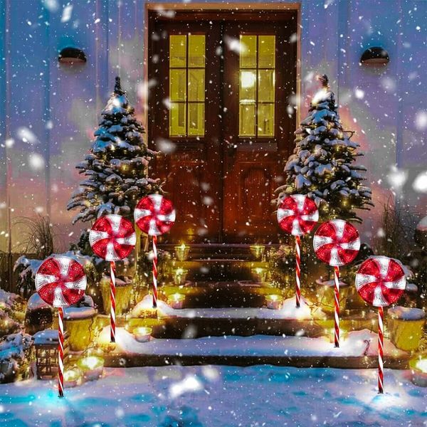 Christmas Outdoor Decorations, Candy Cane Solar Pathway Lights with 8 Modes, Outside Christmas Decoration for Walkway, Yard, Pathway