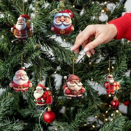 6pcs Christmas Tree Santa Claus Acrylic Pendant  Funny  Accessories Christmas Pendants Hanging