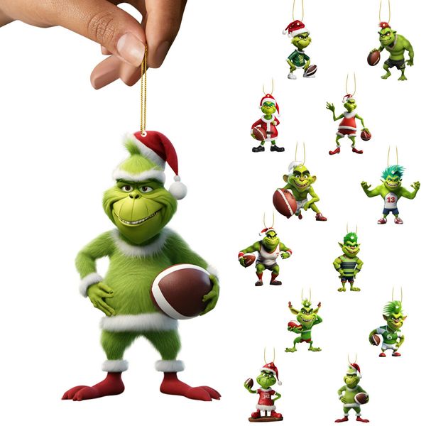 12pcs 8cm Christmas Tree Sports Muscle Grinch Pendant  Funny  Accessories Christmas Pendants Hanging