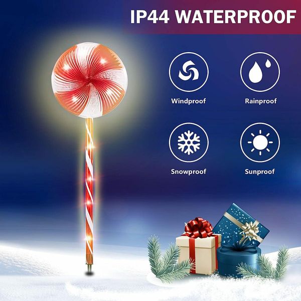 1 Pack 4LED Solar Christmas Pathway Lights Waterproof Peppermint Red & White Garden Lights for Outdoor Yard Deck  Lawn Patio and Walkway