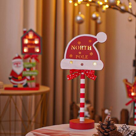 Hat LED North Pole Christmas Sign Tabletop Decor Indoor/Outdoor Home Office Holiday Christmas Street Sign Housewarming Gift