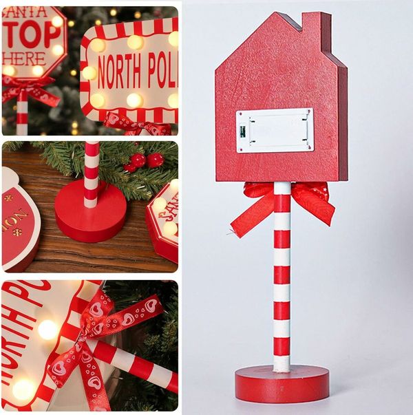 House LED Santa Stop Pole Sign Christmas Tabletop Decor Indoor/Outdoor Home Office Party Christmas Street Sign Housewarming Gift